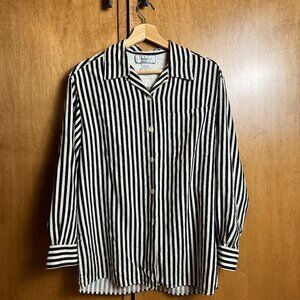 Classic black + white striped silk button-down top